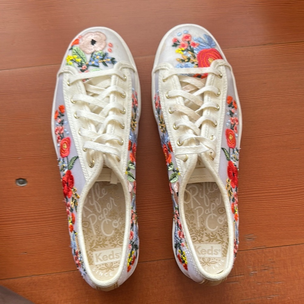 Keds Women's Floral Embroidered Sneakers - White and Multicolor